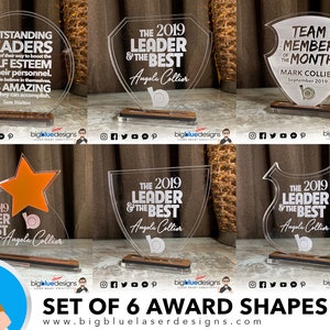 Set mit 6 Award-Formen mit Basen - SVG Laser Cut-Datei - INSTANT DOWNLOAD