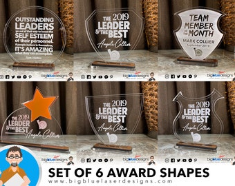 Set of 6 Award Shapes with Bases - SVG Laser Cut File - INSTANT DOWNLOAD