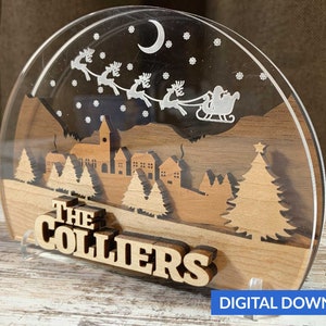 3.5"x5"  Layered Christmas Town Scene - SVG + PDF Laser Cut File - instant download