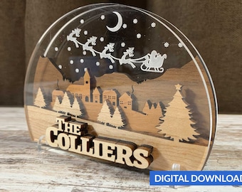 3.5"x5"  Layered Christmas Town Scene - SVG + PDF Laser Cut File - instant download