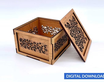 Doos met deksel (2 maten) 4x4x2.5 en 6x6x2.5 - SVG+PDF Laser Cut-bestand - direct downloaden