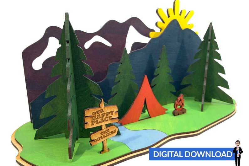 Download Layered Mountain Camping Scene Ai Svg Pdf Laser-Ready Cut ...
