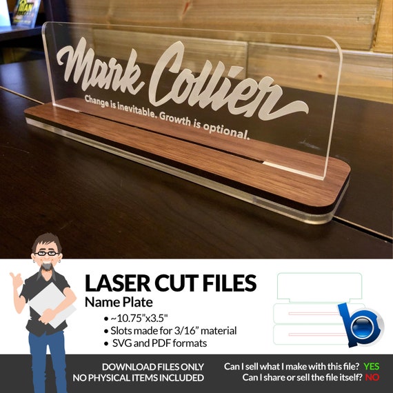 Desk Name Plate With Acrylic And Wood Base Pdfsvg Laser Cut Acrylic And Wood Base Pdfsvg Laser Cut