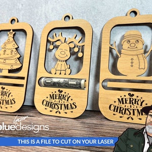 Christmas Money Ornament Holders (Set of 3) - Ai, Svg, Pdf, Dxf Formats - No Physical Items Included - Download Files to Cut on Your Laser