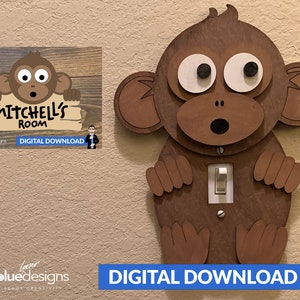 Baby Monkey Name Sign + Light Switch Cover - Ai, SVG, PDF, DXF - Digital Download