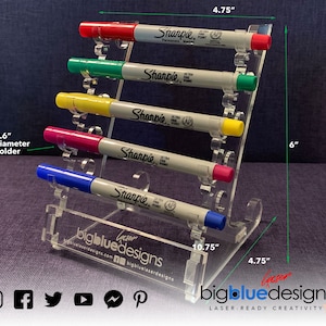 Pen Display Holder (5 Pens) - SVG Laser Cut File - INSTANT DOWNLOAD