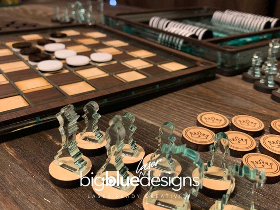 新しいチェス + チェッカー + オセロ セット - Ai、SVG、PDF、DXF