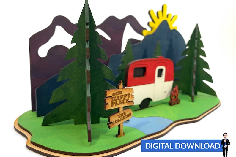 Download Layered Mountain Camping Scene Ai Svg Pdf Laser-Ready Cut ...
