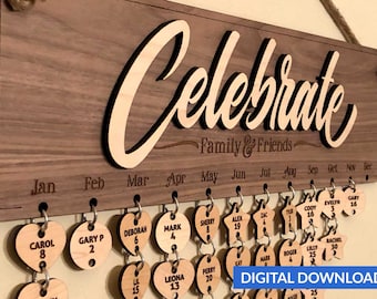 Archivos cortados con láser en formato PDF y SVG para calendarios de cumpleaños: DESCARGA INMEDIATA