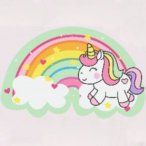 Unicorn and Rainbow Cross Stitch Pattern | Cute Cross Stitch