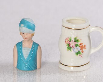 Two Miniature Porcelain Pieces. Avon Woman and Miniature Mug. Circa 1980