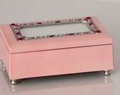Vintage Pink Jeweled Music Box. With framed cover to add your personal photo.