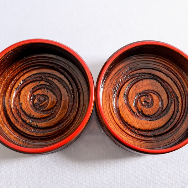 Vintage Walnut Lather Shaving Bowls. Set of Two.