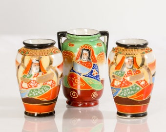Trio Miniature Asian Vase Set