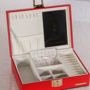 Red Faux Leather Jewelry Box with lock and key.