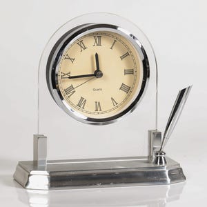 Vintage Desk Clock with Pen Holder
