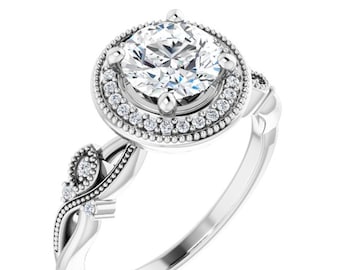 Weißer Saphir Vintage Blumen Verlobungsring Platin, Blume viktorianischer weißer Saphir Ring, Natur inspiriert Ring, September Geburtsstein