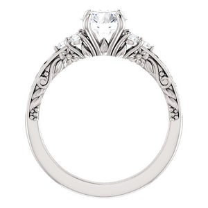 Cherry Blossom Engagement Ring 14K White Gold, Japanese Sakura London Blue Topaz Ring, Swiss Blue Topaz Floral Ring December Birthstone Ring