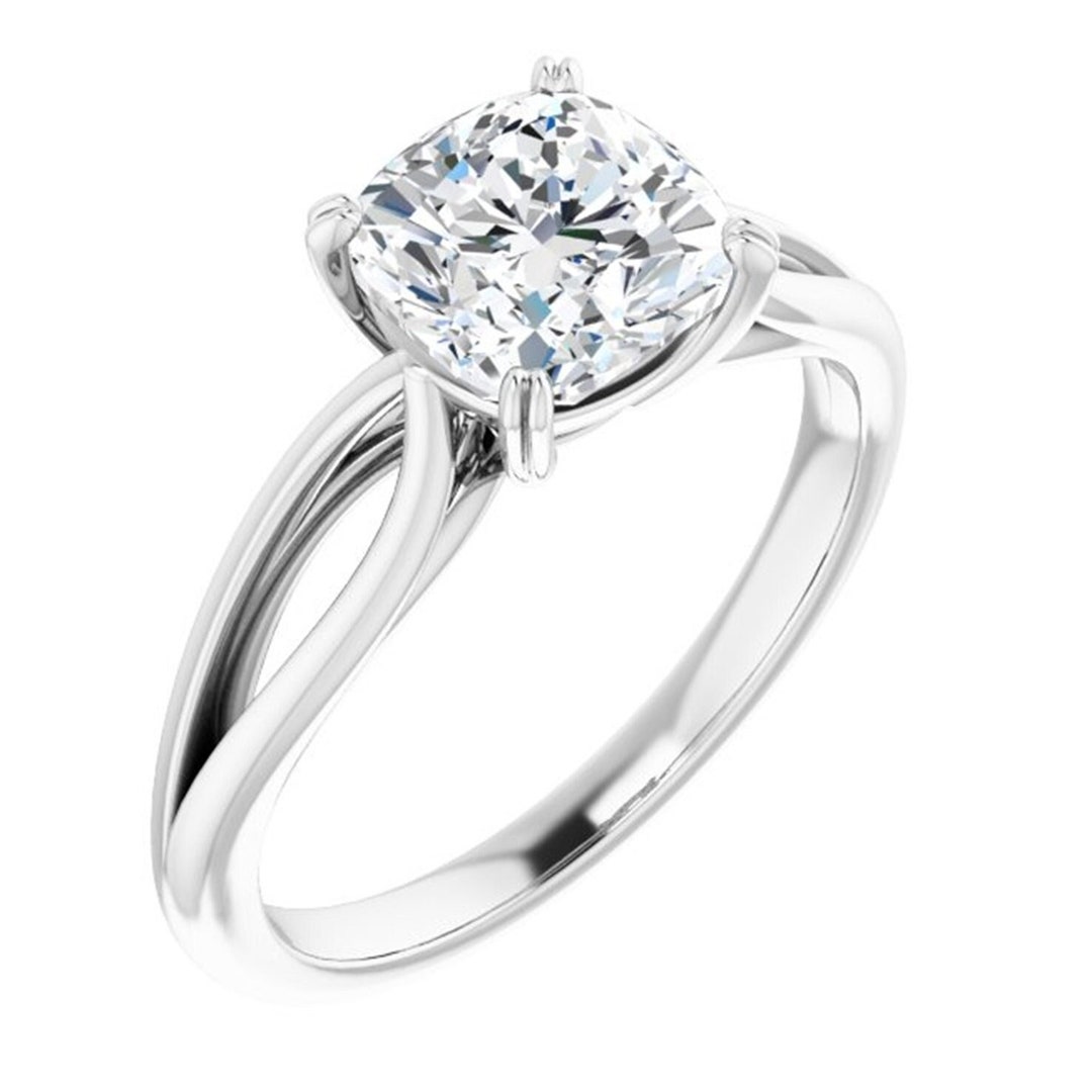 Split Shank Forever One Cushion Moissanite Engagement Ring Platinum ...