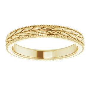 Roman Laurel Wedding Band 14k Yellow Gold, Wreath Wedding Band, Wheat Gold Band, Roman Layering Band, Leaf Stacking Band Leafy Matching Band