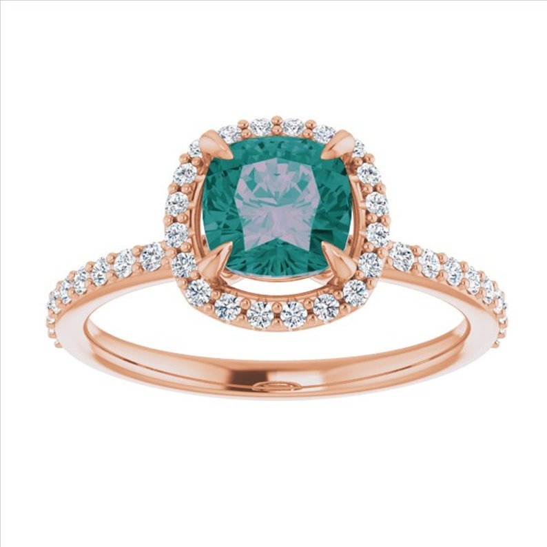 Halo Cushion Alexandrite Engagement Ring 14k White Gold ...