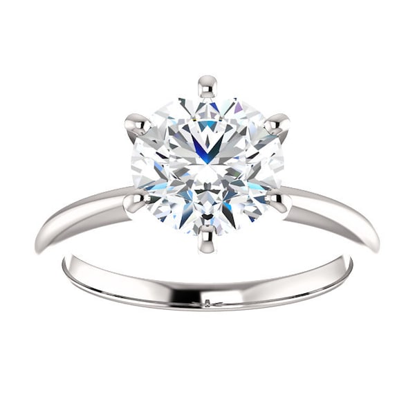1, 1.5, 2 Ct Classic Solitaire Charles Colvard Round Moissanite Engagement Ring Platinum, Six Prong Solitaire Forever One Moissanite Ring,