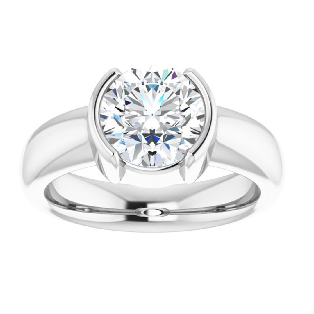 2 Ct Bar Set Wide Band Charles Colvard Round Moissanite Engagement Ring ...