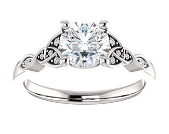 Celtic Knot Lab Diamond Engagement Ring 14k White Gold, Trinity Lab Grown Diamond Ring, Irish Round Lab Diamond Ring, Celtic Diamond Ring