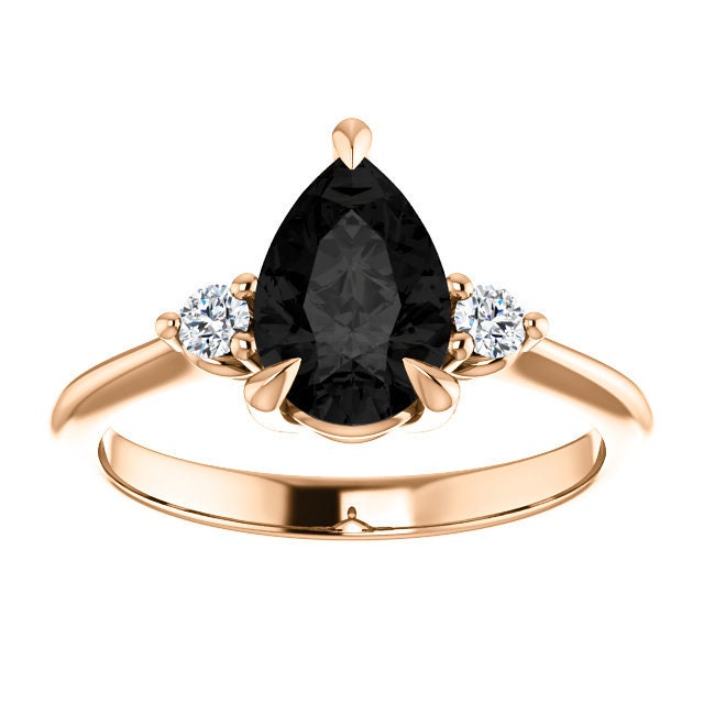 Three Stone Black Onyx Pear Ring 14k Rose Gold Minimalist Etsy Three Stone Black Onyx Pear Ring 14k Rose Gold Minimalist Etsy