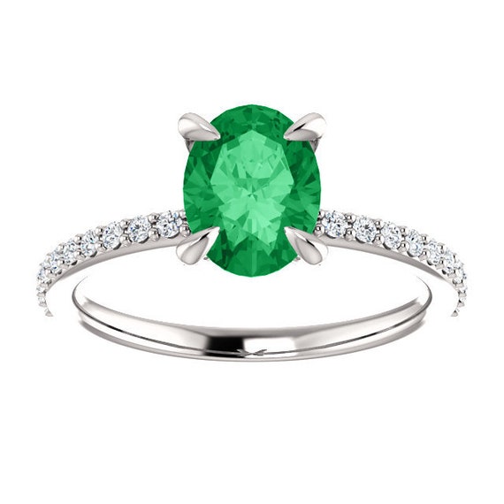 14k White Gold Oval Genuine Emerald Diamond Ring 14k White Gold Oval Genuine Emerald Diamond Ring