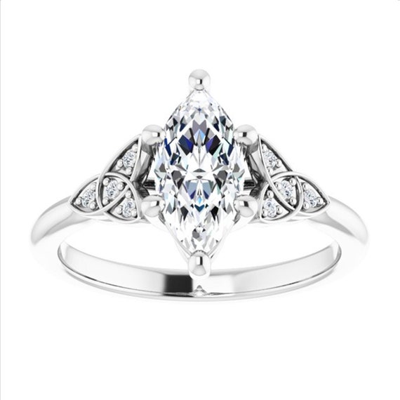 Celtic Marquise Charles Colvard Moissanite Engagement Ring 14k White Gold Irish Marquise Shape Forever One Moissanite Ring Trinity Ring Etsy UK