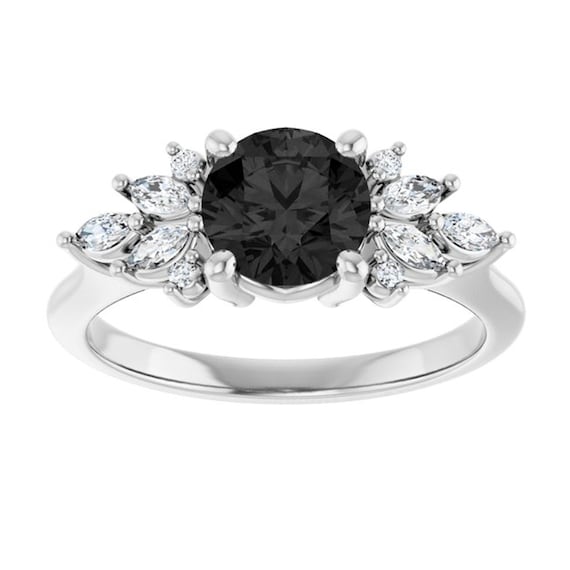 Angel Wing Black Diamond Engagement Ring Platinum, Guardian Angel