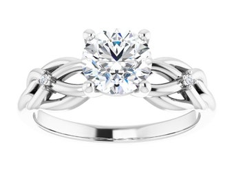 Trinity Lab Grown Diamond Engagement Ring 14k White Gold, Celtic Knot Lab Diamond Ring, Waived Lab Created Diamond Ring, Infinity Ring Sopia
