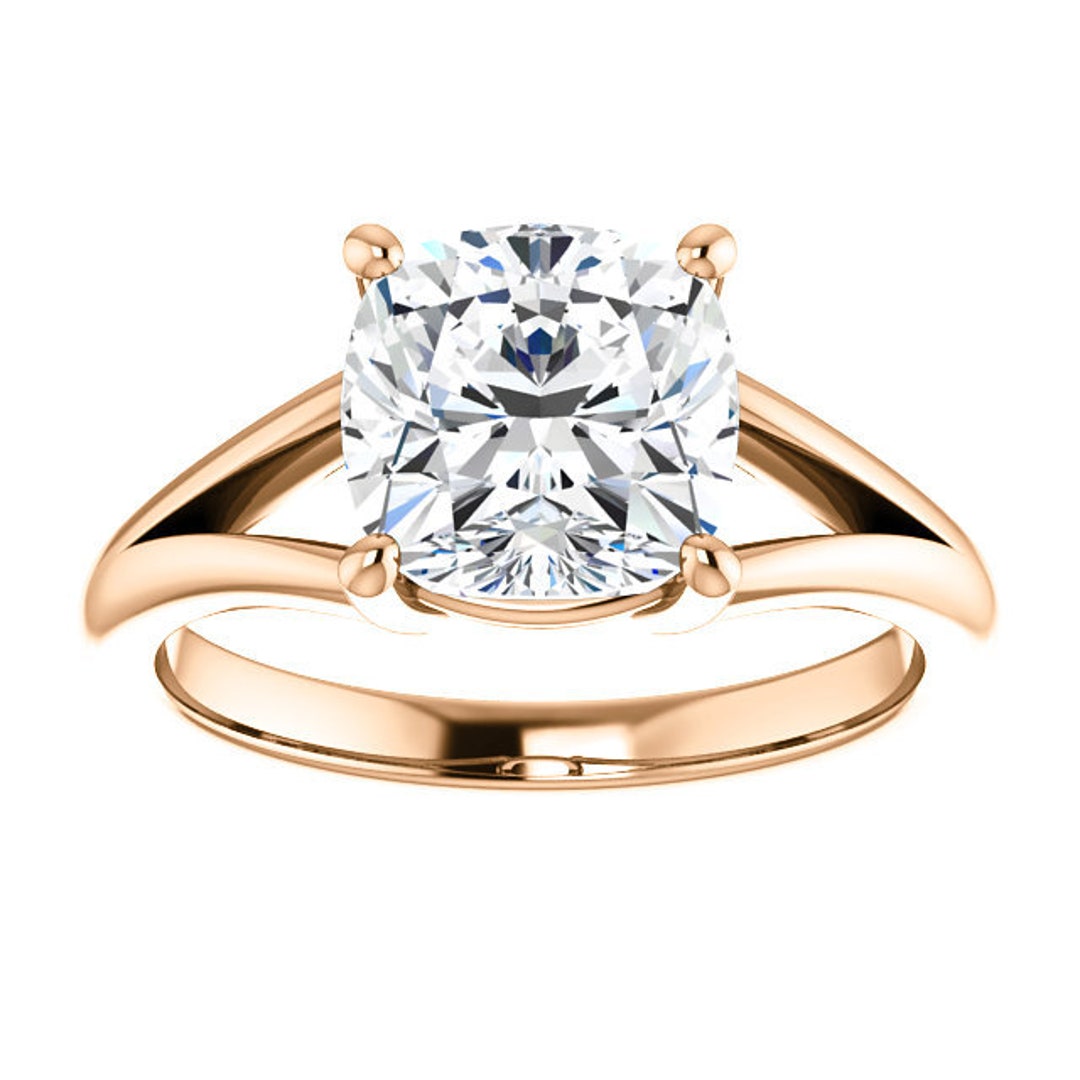 2 Ct Solitaire Split Shank Forever One Cushion Moissanite Engagement ...