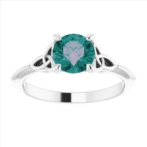 Solitaire Celtic Knot Alexandrite Engagement Ring 14k White Gold, Irish Blue Green Alexandrite Ring, Trinity Alexandrite Ring, Sopia Jewelry