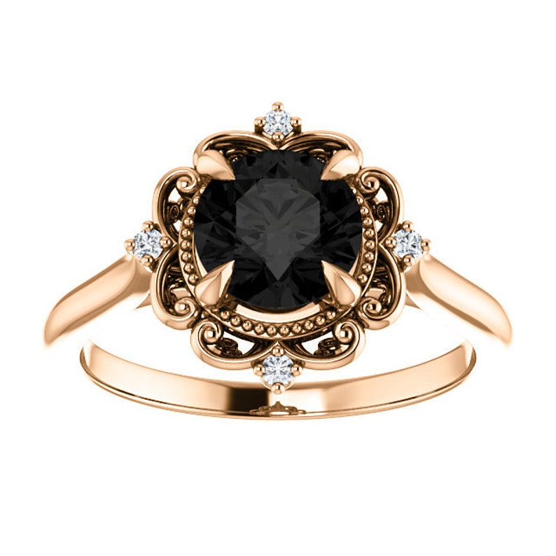 Vintage Black Onyx Engagement Ring 14k Rose Gold Victorian Etsy