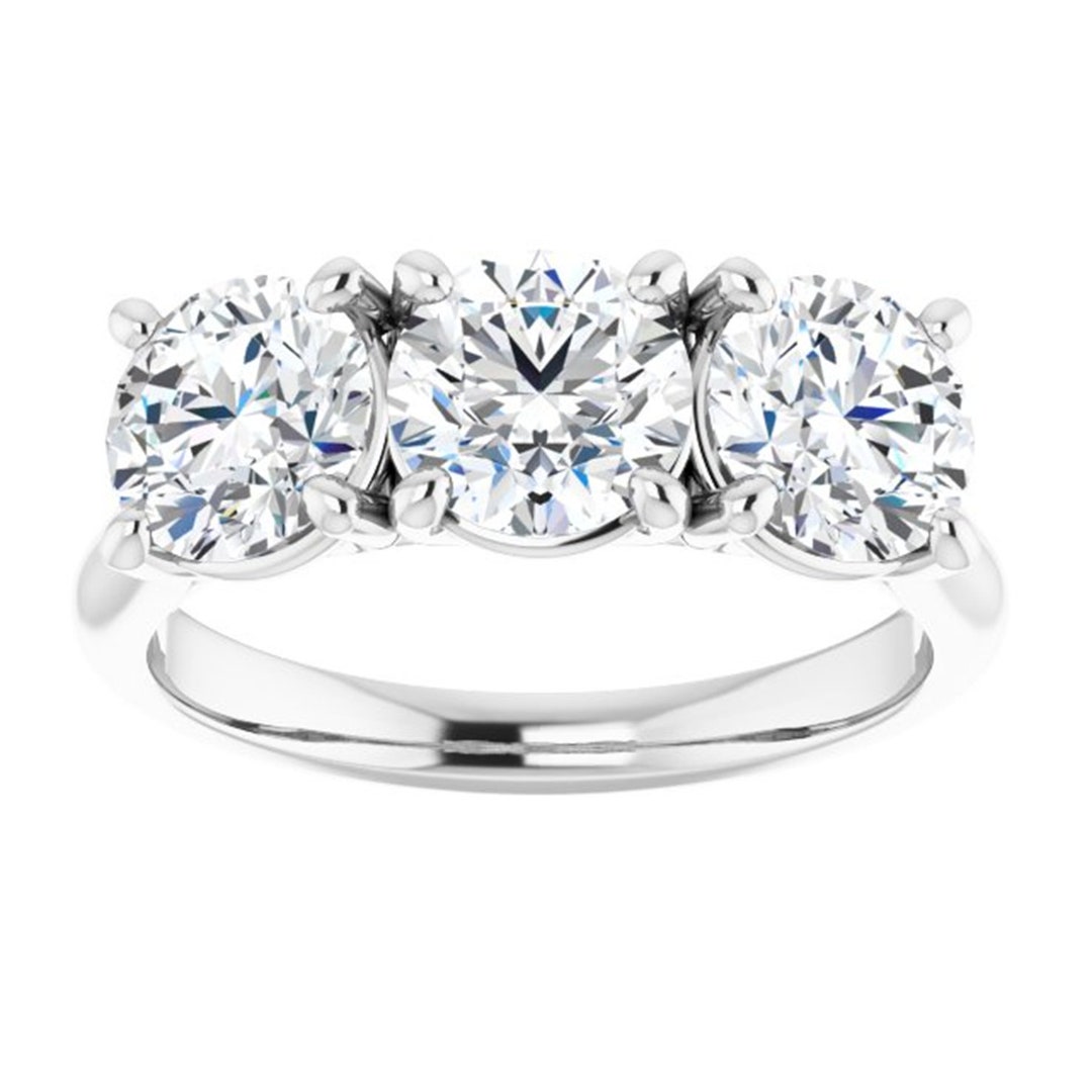 Lab Grown Diamond Three Stone Engagement Ring 14K White Gold, Round Lab ...