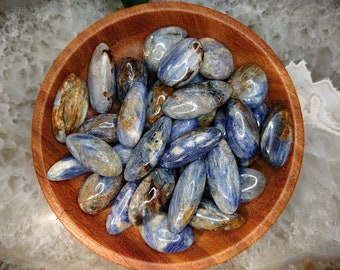 Blue Kyanite and Clear Quartz Tumbled Stones from Brazil - Select Your Size / Polished Pebble / for Crystal Healing & Grids / Meditation