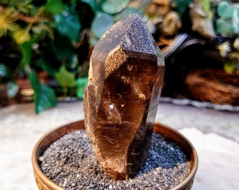 3 3/4" Smoky Quartz Point with Heavy Etching from Malawi for Home and Altar Decor / Collection / Meditation