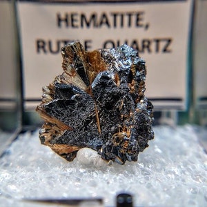 18.50ct Hematite Crystal with Exposed Golden Rutile from Novo Horizonte, Bahia, Brazil / Thumbnail Size / Collection / Whaaaaaat?!