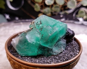 132g Cerro de Pasco Green Fluorite Cluster with Bournonite and Pyrite from Peru for Altar Decor / Meditation / Collection / Energy Work