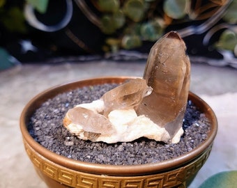 36.5g 天然スモーキークォーツクラスター 長石付き マラウイ産