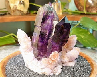 The &quot;Royal&quot; Ultra Purple Twin Scepter Brandberg Amethyst from the Goboboseb Mountains - Includes Free Spirit Quartz Stand/Throne