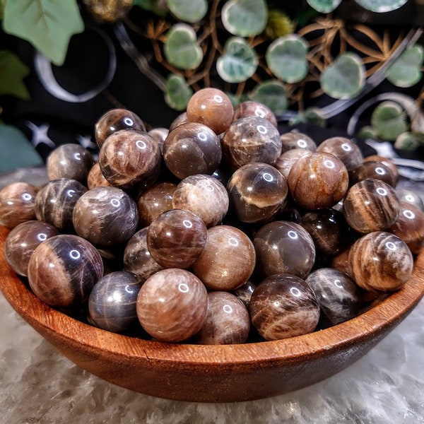 Small Black Moonstone/Sunstone Spheres from Madagascar for Crystal Healing / Meditation / Reiki / Home and Altar Decor / Gifting