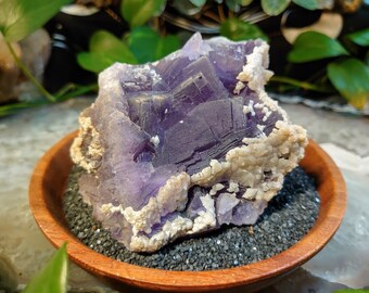820g Blue Fluorite Cluster with Calcite from Balochistan Province, Pakistan / for Crystal Healing/ Meditation/ Gemstone Home & Altar Decor