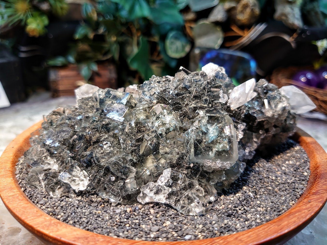 Gorgeous Light Green Fluorite Cluster with Calcite Crystals from Hunan Province, China / 398g / Collection / Cabinet Size Class