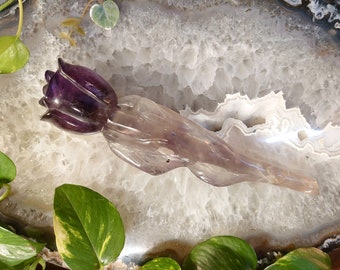 10" Large Beautiful Hand Carved Amethyst Rose for Her/Him / Altar and Home Decor / Gifting / Unique / February Birthstone