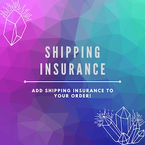 Puede incluir: Gráfico con un fondo geométrico en tonos morado, azul y verde. Las palabras "SHIPPING INSURANCE" están en letras blancas grandes. Debajo, el texto dice "ADD SHIPPING INSURANCE TO YOUR ORDER!"