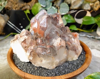 752g Red and Grey Hematite Quartz Cluster with Black Phantoms from Zambia for Home and Altar Decor / Collection / Energy