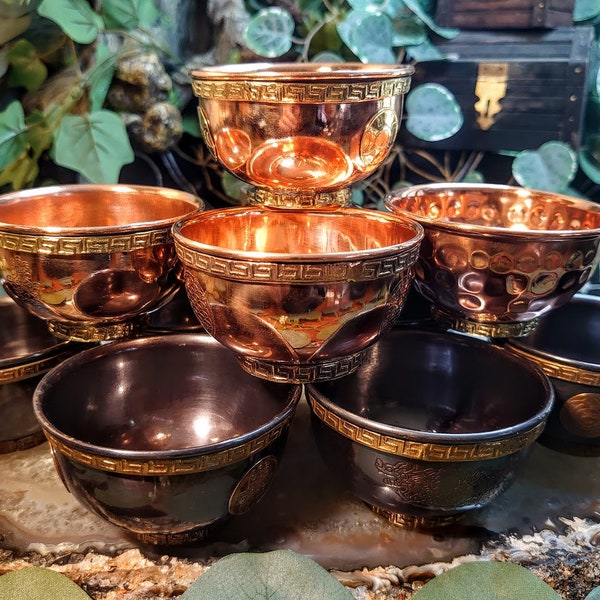 Decorative Copper Bowls from India with Black Sand from Iceland for Home and Altar Decor / Classic Copper Finish/ Presentation/ Housewarming